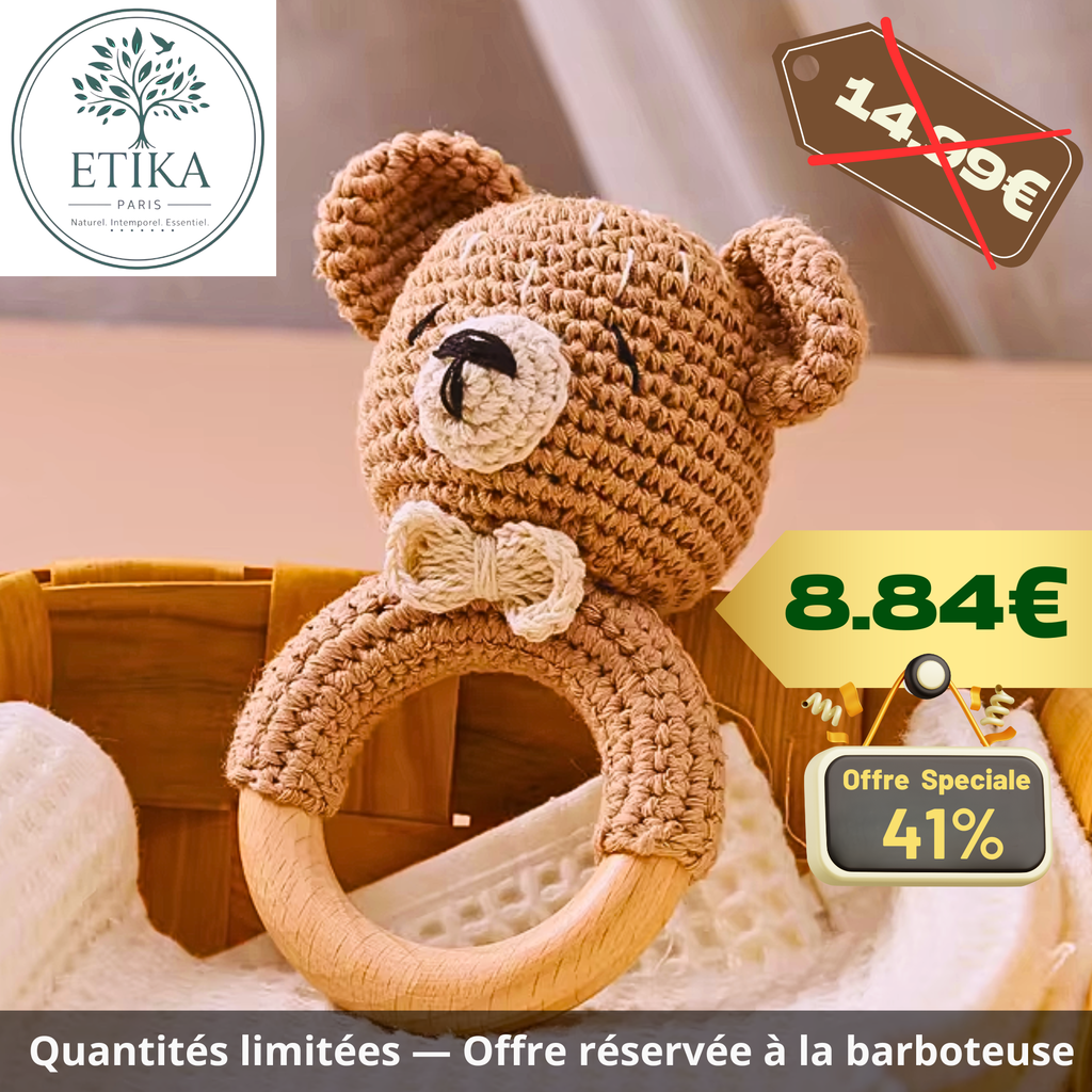 Hochet Ours Crochet & Bois - BPA Free 🐻 (Offre Spéciale)