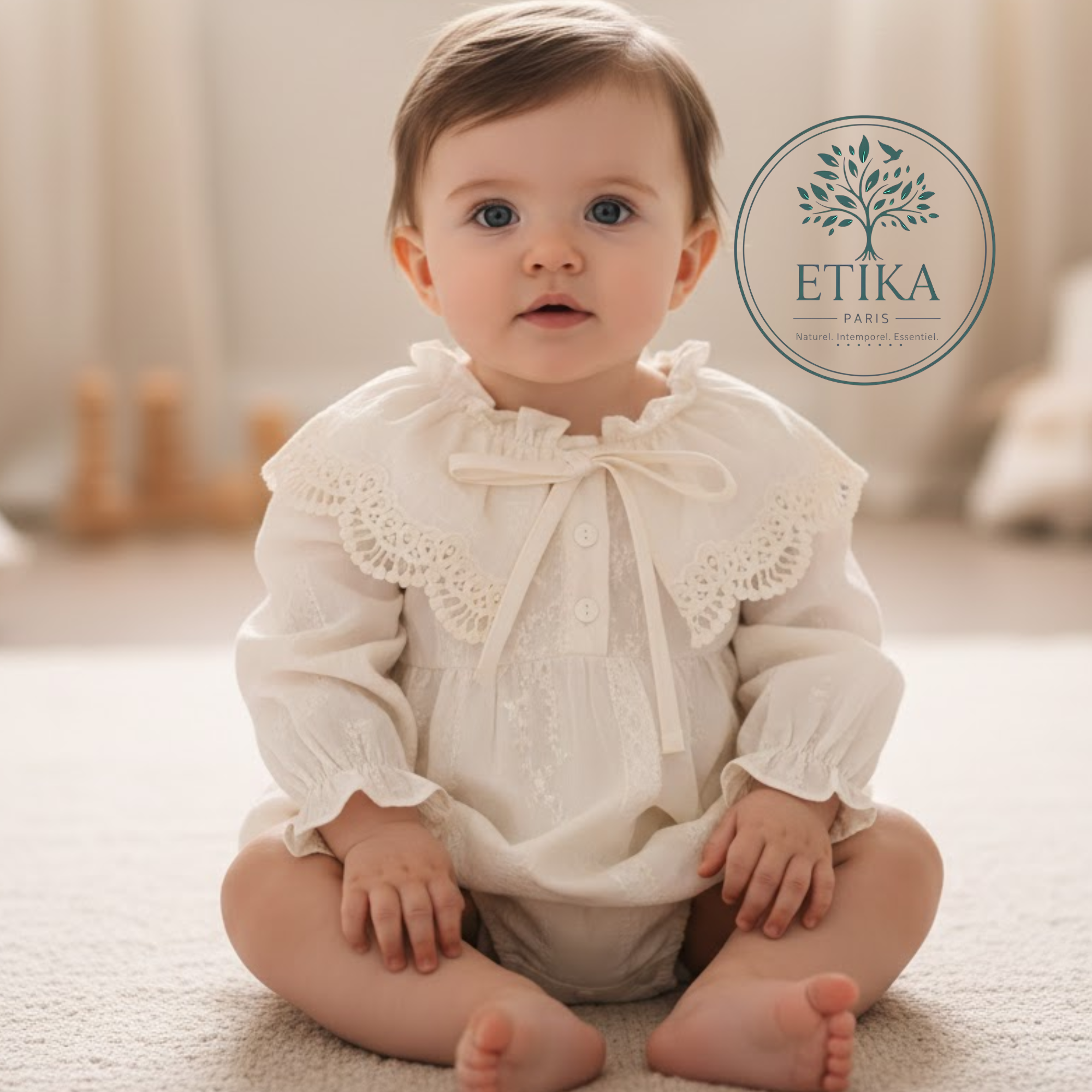 Barboteuse BÉBÉ 100% Coton Brodée - "Fleurs de Coton" | Etika Paris