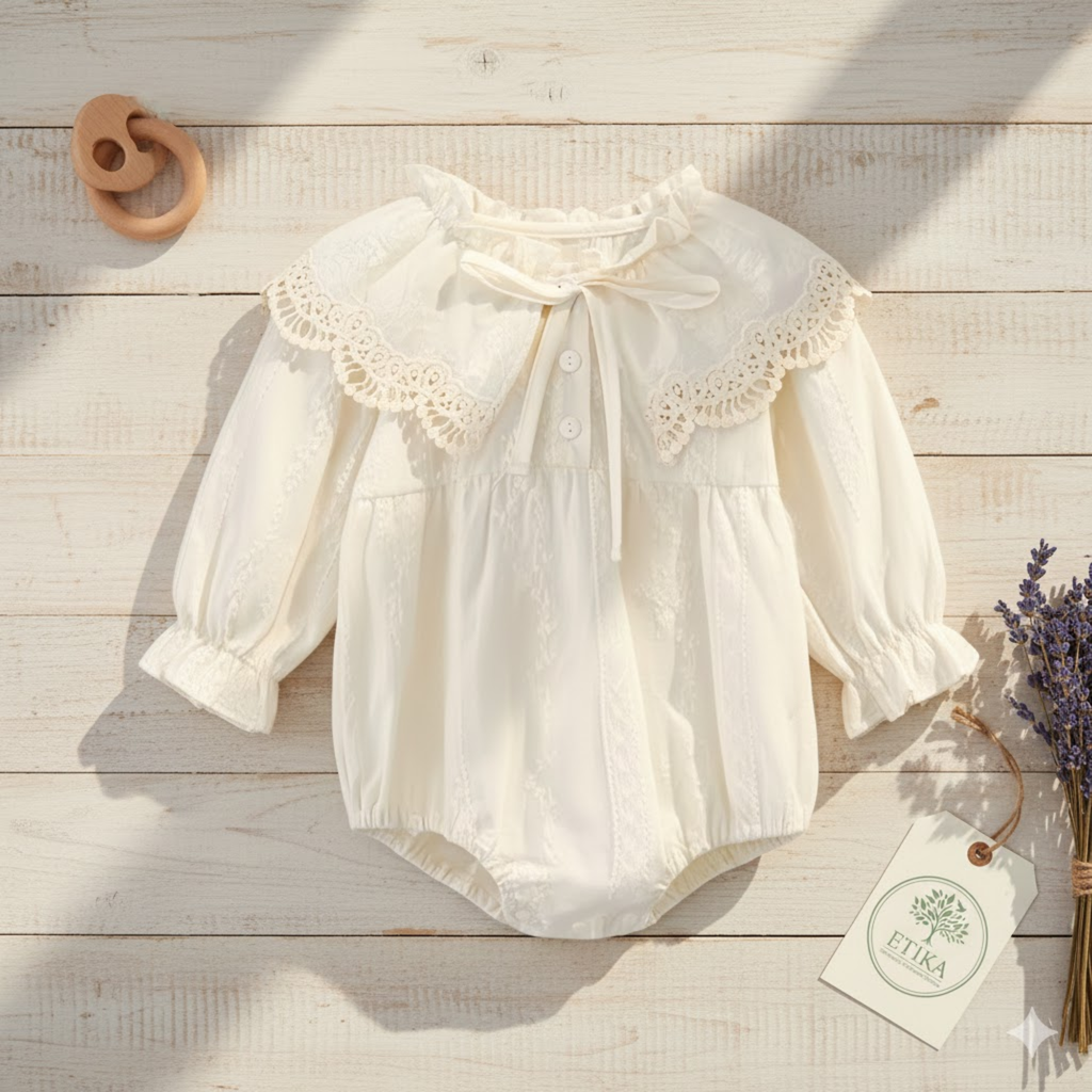 Barboteuse BÉBÉ 100% Coton Brodée - "Fleurs de Coton" | Etika Paris